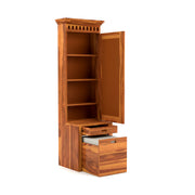 Dresthion Sheesham Wood Dressing Table with Mirror and Drawers and Storage Seating Stool (Honey Finish)