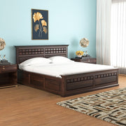 Sylvion Sheesham Wood King Size Bed With Storage (Walnut Finish)