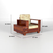 Jorvian Suede 1 Seater Solid Wood Sofa (Honey Finish)