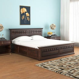 Sylvion Sheesham Wood Queen Size Bed With Storage (Walnut Finish)