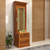 Dresthion Sheesham Wood Dressing Table with Mirror and Drawers and Storage Seating Stool (Honey Finish)