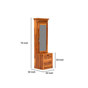 Dresthion Sheesham Wood Dressing Table with Mirror and Drawers and Storage Seating Stool (Honey Finish)