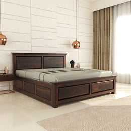 Ristavon Sheesham Wood Queen Size Bed With Storage (Walnut Finish)