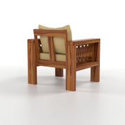Outer CNC 1 Seater Solid Wood Sofa (Honey Finish)