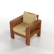 Outer CNC 1 Seater Solid Wood Sofa (Honey Finish)