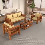 Outer CNC 5 Seater Solid Wood Sofa (Honey Finish)