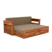 Karmith Sheesham Wood 3 Seater Sofa Bed With Storage (Honey Finish)