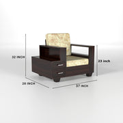 Jorvian Suede 1 Seater Solid Wood Sofa (Walnut Finish)