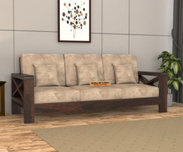 X-Sofa 3 Seater Solid Wood Sofa (Walnut Finish)