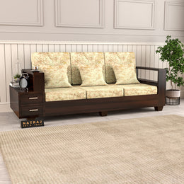 Jorvian Suede 3 Seater Solid Wood Sofa (Walnut Finish)