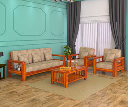 New Outer 5 Seater Solid Wood Sofa (Honey Finish)