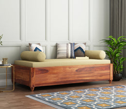 Velthanis Sheesham Wood Storage Divan with Mattress (Honey Finish)