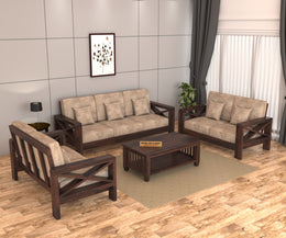 X-Sofa 7 Seater Solid Wood Sofa (Walnut Finish)