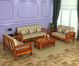 New Outer 7 Seater Solid Wood Sofa (Honey Finish)