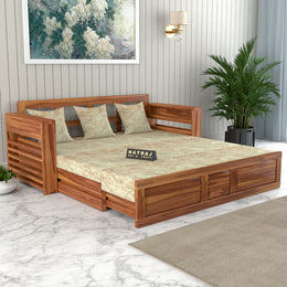 Devyash Sheesham Wood 3 Seater Sofa Bed With Storage (Teak Finish)