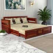 Devyash Sheesham Wood 3 Seater Sofa Bed With Storage (Honey Finish)