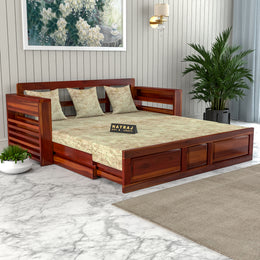 Devyash Sheesham Wood 3 Seater Sofa Bed With Storage (Honey Finish)
