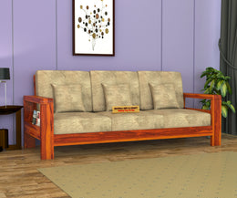 New Outer 3 Seater Solid Wood Sofa (Honey Finish)