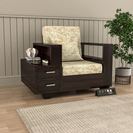 Jorvian Suede 1 Seater Solid Wood Sofa (Walnut Finish)