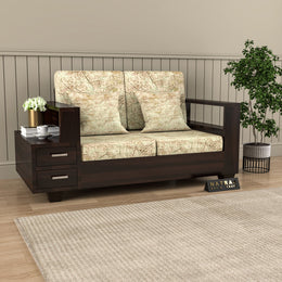 Jorvian Suede 2 Seater Solid Wood Sofa (Walnut Finish)