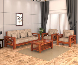 X-Sofa 5 Seater Solid Wood Sofa (Honey Finish)