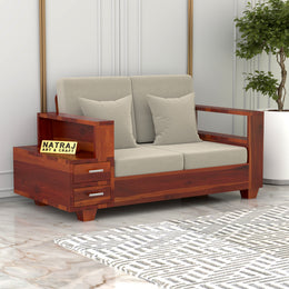 Jorvian Mossy 2 Seater Solid Wood Sofa (Honey Finish)