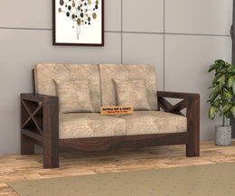 X-Sofa 2 Seater Solid Wood Sofa (Walnut Finish)