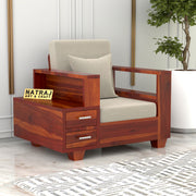 Jorvian Mossy 1 Seater Solid Wood Sofa (Honey Finish)