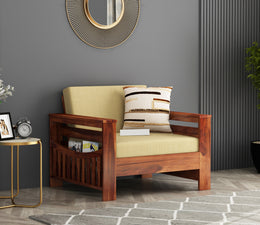 Jenthoris 1 Seater Solid Wood Sofa (Honey Finish)