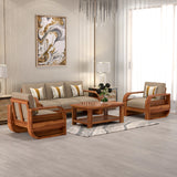 Curve 5 Seater Solid Wood Sofa (Honey Finish)