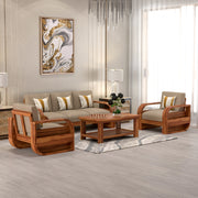 Curve 5 Seater Solid Wood Sofa (Honey Finish)