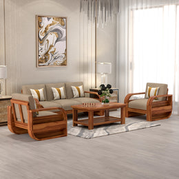 Curve 5 Seater Solid Wood Sofa (Honey Finish)