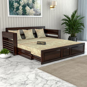 Devyash Sheesham Wood 3 Seater Sofa Bed With Storage (Walnut Finish)
