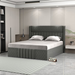 NATRAJ ART & CRAFT Solid Wood Queen Size Upholstered Bed with Box Storage | Luxury Double Bed Cot with Premium Cushioned High Headboard & Diamond Quilted Footboard | Modern Bedroom Furniture