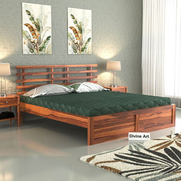 Phentros Sheesham Wood King Size Bed Without Storage (Honey Finish)
