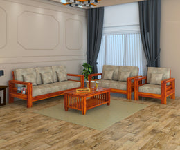 New Outer 6 Seater Solid Wood Sofa (Honey Finish)