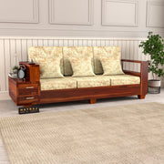 Jorvian Suede 3 Seater Solid Wood Sofa (Honey Finish)