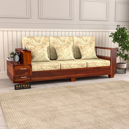Jorvian Suede 3 Seater Solid Wood Sofa (Honey Finish)