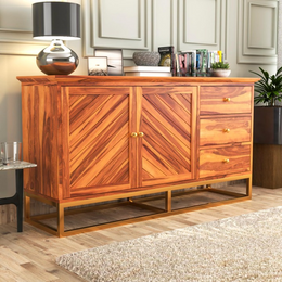 Moltherin Sheesham Wood Cabinet and Sideboard (Honey Finish)