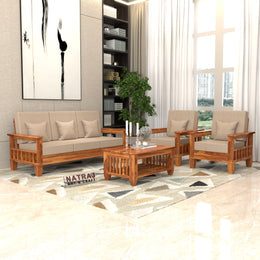 Fenwick 5 Seater Solid Wood Sofa (Honey Finish)