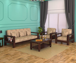 New Outer 5 Seater Solid Wood Sofa (Walnut Finish)
