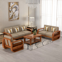 Curve 6 Seater Solid Wood Sofa (Honey Finish)