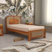 Klendris Sheesham Wood Single Size Bed (Honey Finish)