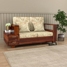 Jorvian Suede 2 Seater Solid Wood Sofa (Honey Finish)