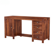 Yvithon Sheesham Wood Study Table with Four Drawers & Cabinet (Honey Finish)