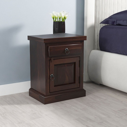 Zenvraxis Sheesham Wood Bedside Table (Walnut Finish)