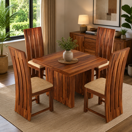 Pentar Sheesham Wood Dining Set 4 Seater (Honey Finish)