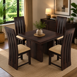 Pentar Sheesham Wood Dining Set 4 Seater (Walnut Finish)