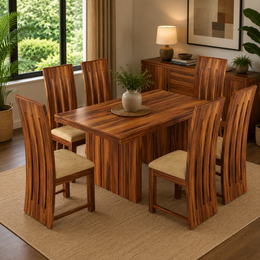 Pentar Sheesham Wood Dining Set 6 Seater (Honey Finish)