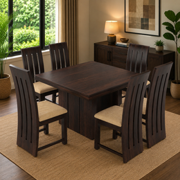 Pentar Sheesham Wood Dining Set 6 Seater (Walnut Finish)